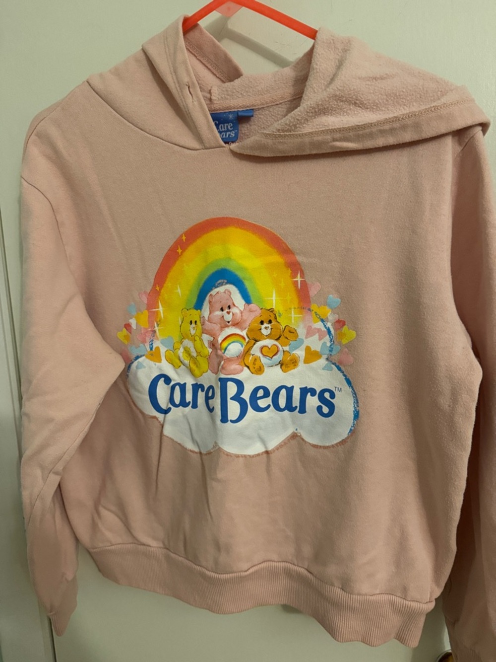 Care Bears Pink Hoodie with Rainbow and Cloud Graphic